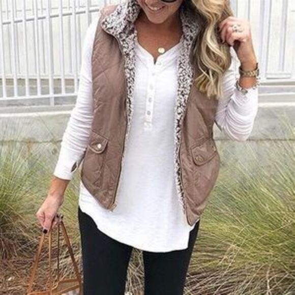 Jackets & Blazers - plush reversible sherpa quilted vest jacket